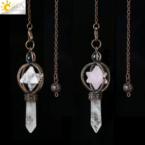 CSJA Esotericism Crystal Pendulums for Dowsing Divination Pendulum Merkaba Natural Stone Pendant Clear Quartz Red Bronze G930