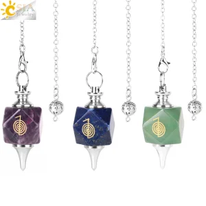 CSJA Reiki Spiritual Crystal Pendulum Natural Stone for Dowsing crystals Pendulums Divination Amethysts Pendant Pendulos H101