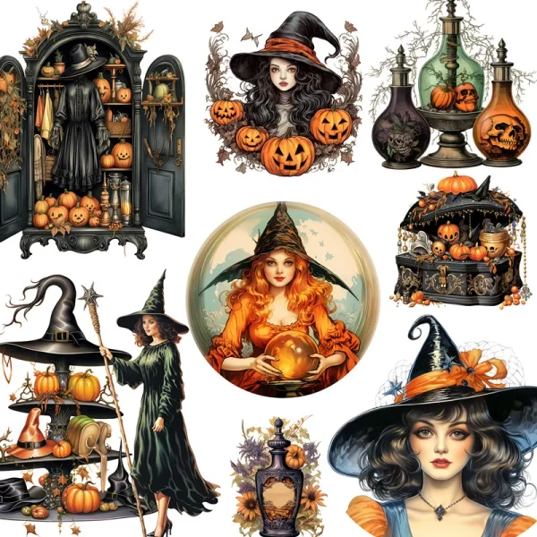 19Pcs/Pack Halloween Witch Sticker DIY Craft Scrapbooking Album Junk Journal Decorative Stickers