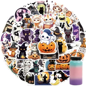 50PCS Witchy Black Cat Witch Moon Tarot Boho Halloween Cute  Vinyl Waterproof Funny Stickers for Bottle Laptop Scrapbook