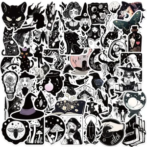 10/30/50pcs Black White Gothic Magic Witch Cool Stickers Cartoon Decals Toys Skateboard Laptop Motorcycle Car Waterproof Sticker