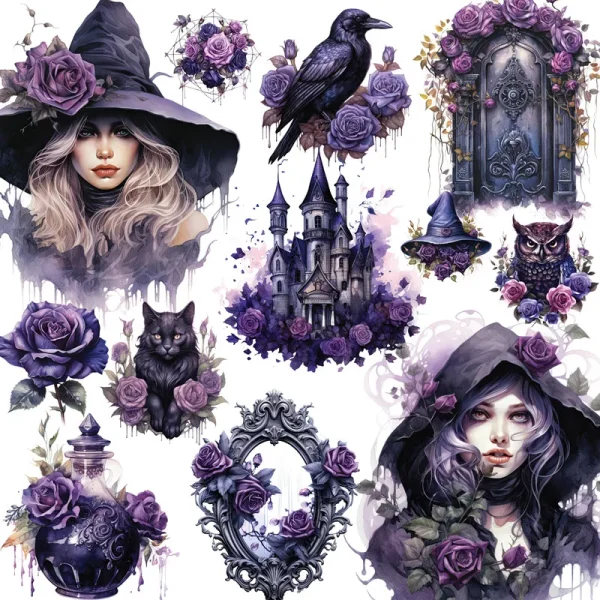 12Pcs/Pack Rose Witch Sticker DIY Craft Scrapbooking Album Junk Journal Decorative Stickers