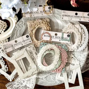 10 Pcs Hollow Embossed Photo Frame Material Paper Junk Journal Planner Scrapbooking Vintage Decorative DIY Craft Cardstock