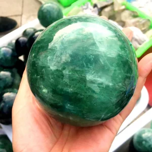 Natural Green Fluorite Ball Crystal Pull Feldspar Ornaments Blue Elongated Stone Polishing Ornaments Ball 40mm-70mm